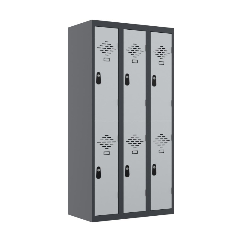 Vestiaire métal Avantage 2 casiers par colonne - 3 colonnes L.90 cm - Corps Anthracite - Portes Gris