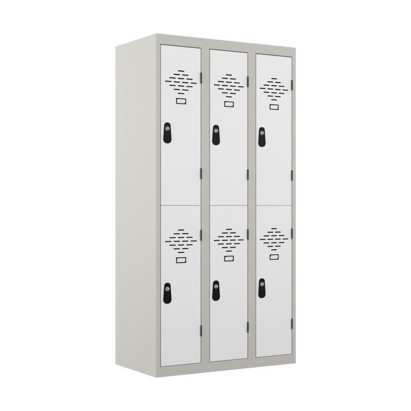 Vestiaire métal Avantage 2 casiers par colonne - 3 colonnes L.90 cm - Corps Gris - Portes Blanc