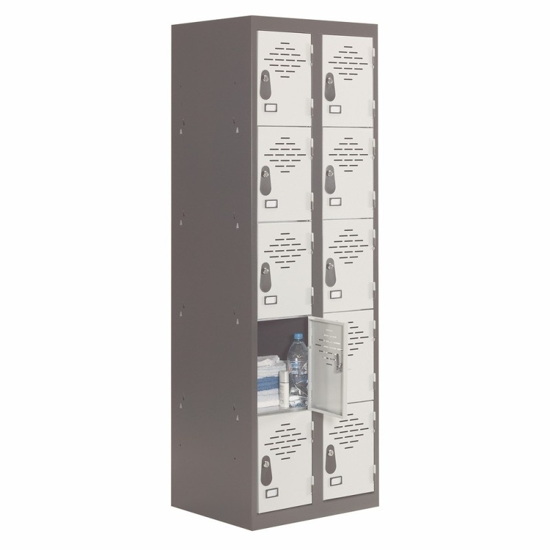 Vestiaire métal Avantage 5 casiers par colonne - 2 colonnes L.60 cm - Corps Anthracite - Portes Gris