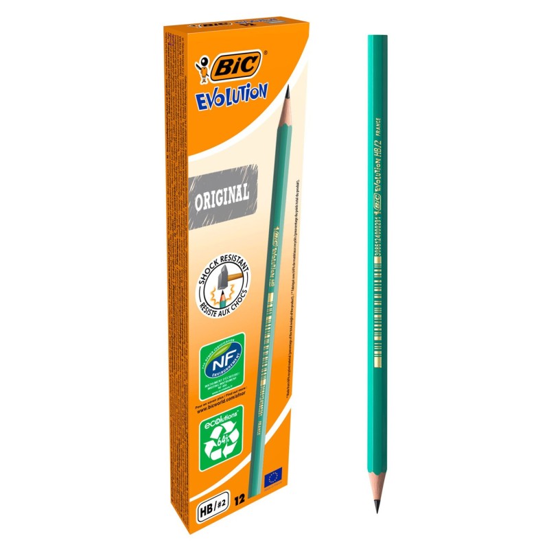 BIC Evolution Crayon de papier mine HB corps hexagonal vert - Boîte de 12