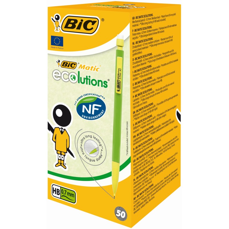 BIC Matic ECOlutions, porte-mines, mine HB de 0,7 mm, corps vert