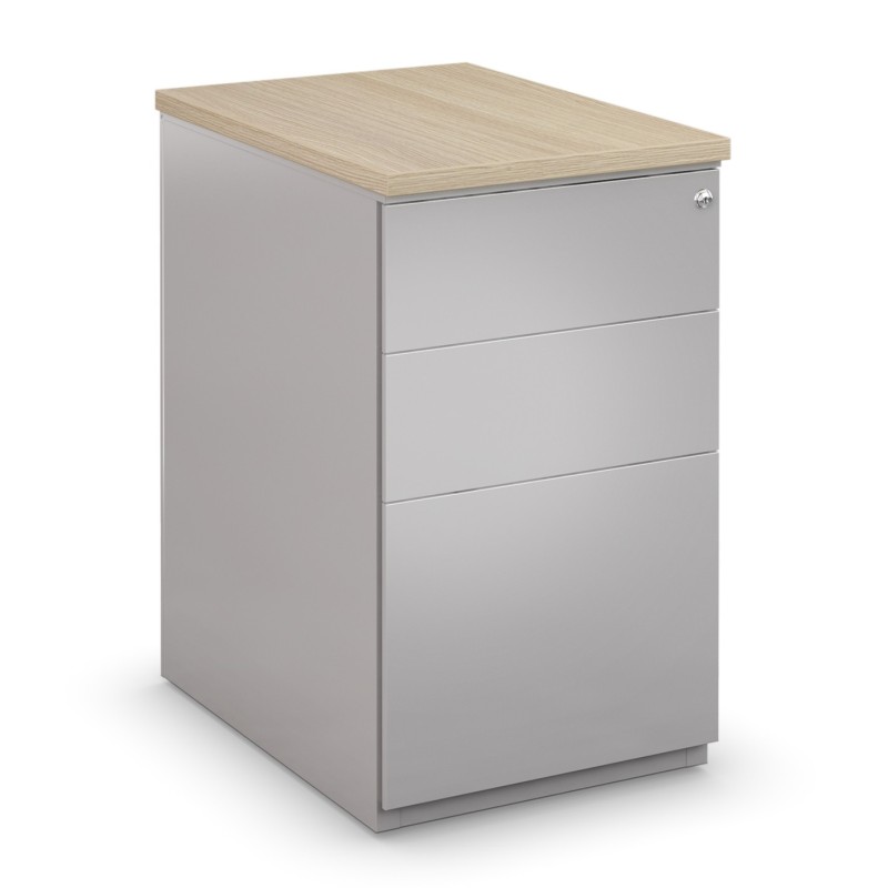 Caisson métal hauteur bureau L.42 x P.60 x H.72 cm - Corps Aluminium - Top Chêne