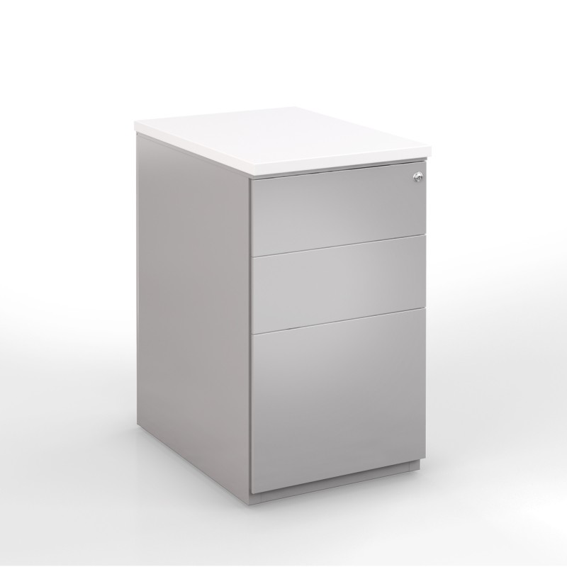 Caisson métal hauteur bureau L.42 x P.60 x H.72 cm - Corps Aluminium - Top Blanc