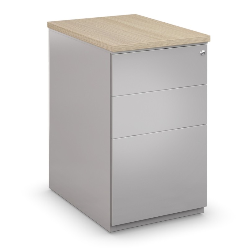 Caisson métal hauteur bureau L.42 x P.80 x H.72 cm - Corps Aluminium - Top Chêne