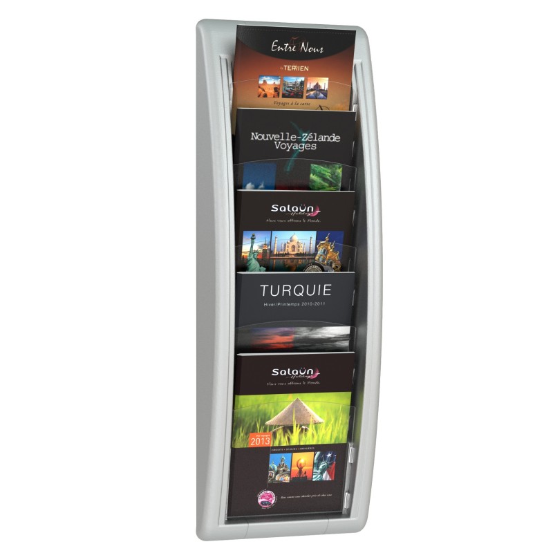 Présentoir Quick Fit System PAPERFLOW - Mural - 5 cases A5 - Aluminium