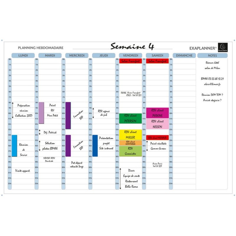Exacompta Tableau planning hebdomadaire effaçable à sec magnétique 59,2 x 90,2 cm