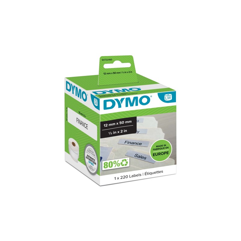 Dymo Etiquettes pour titreuse LabelWriter pour dossiers suspendus - 50x12 mm - boîte de 220 étiquettes - Modèle S0722460