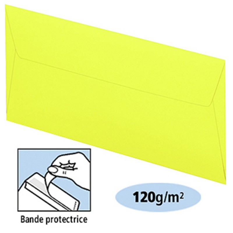 Clairefontaine Enveloppe Pollen 110 x 220 mm 120g sans fenêtre - autocollante bande protectrice - Jaune - Lot de 20