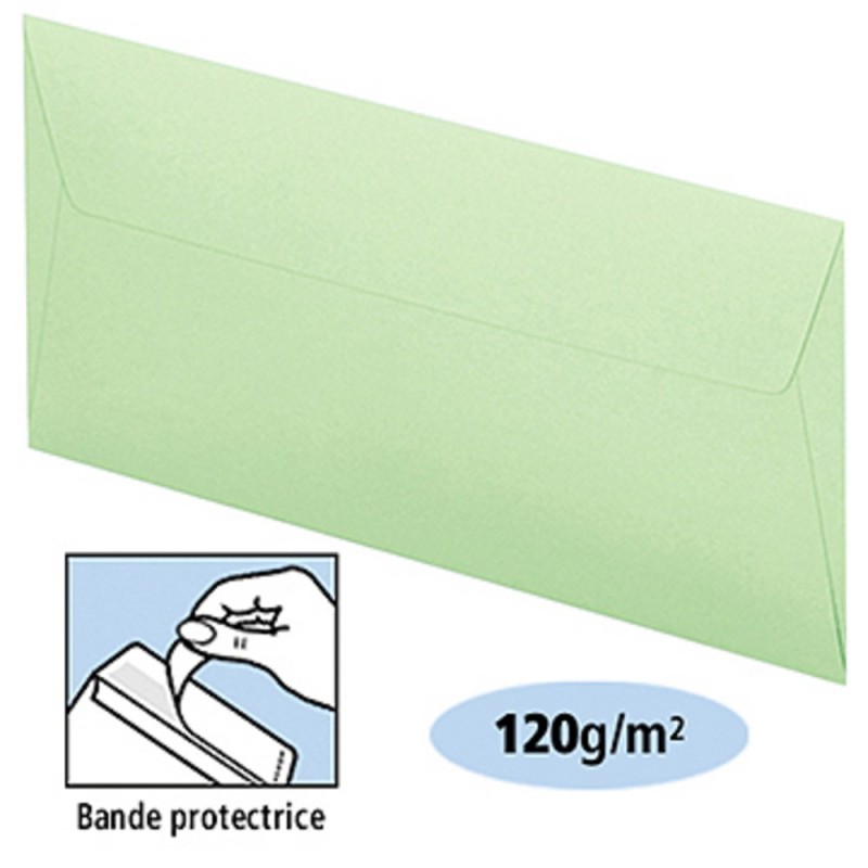 Clairefontaine Enveloppe Pollen 110 x 220 mm 120g sans fenêtre - autocollante bande protectrice - Vert - Lot de 20