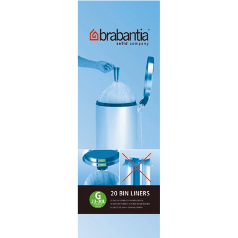Brabantia Sac poubelle 30L blanc à liens coulissants - Rouleau de 20