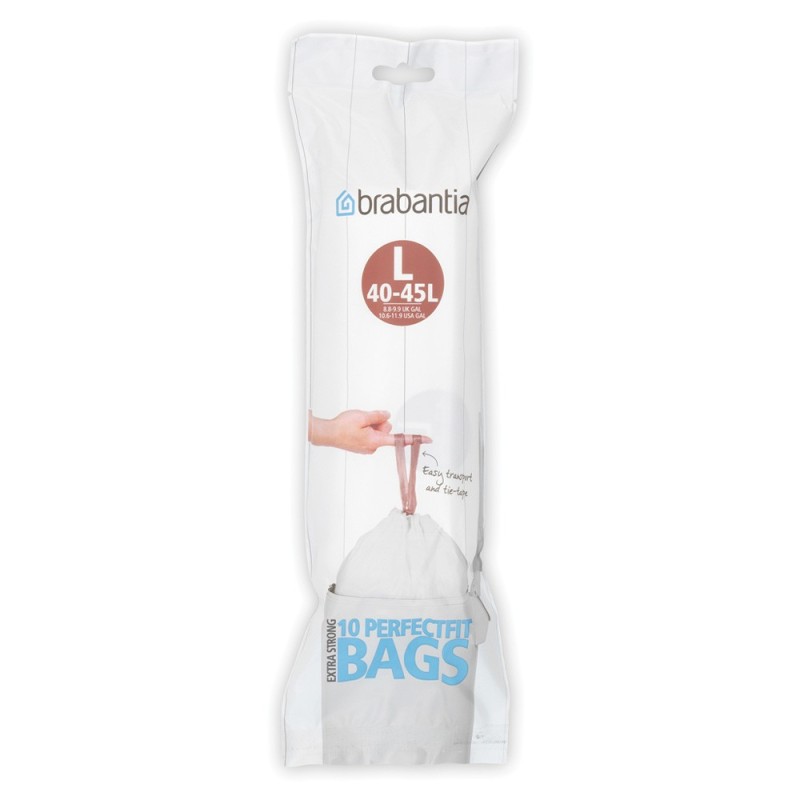 Brabantia Sac poubelle 45L blanc à liens coulissants - Rouleau de 10