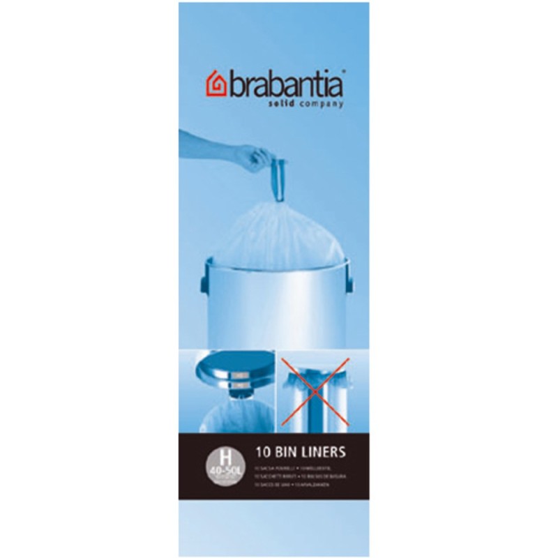 Brabantia Sac poubelle 50L blanc à liens coulissants - Rouleau de 10