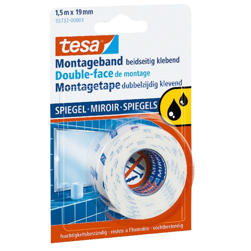 tesa® Rouleau de fixation blanc double-face Powerbond® MIRROR 19 mm x 1,5 m 55732