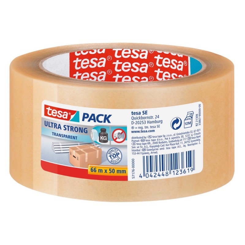 tesa® Ruban adhésif d'emballage tesapack PVC Ultra Strong silencieux - 32 microns - 50 mm x 66 m - Transparent