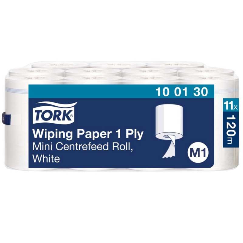Tork Papier d'essuyage M1 Mini blanc à dévidage central - Lot de 11 bobines de 120 m - 100130