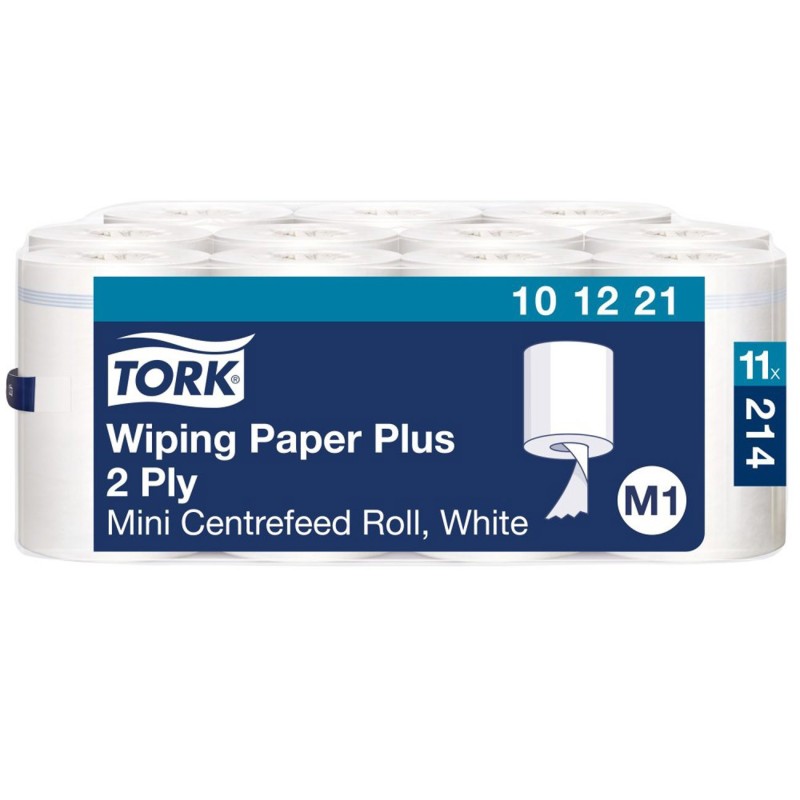 Tork Papier d'essuyage double épaisseur Advanced M1 Mini blanc à dévidage central - Lot de  11 bobines 214 feuilles - 101221
