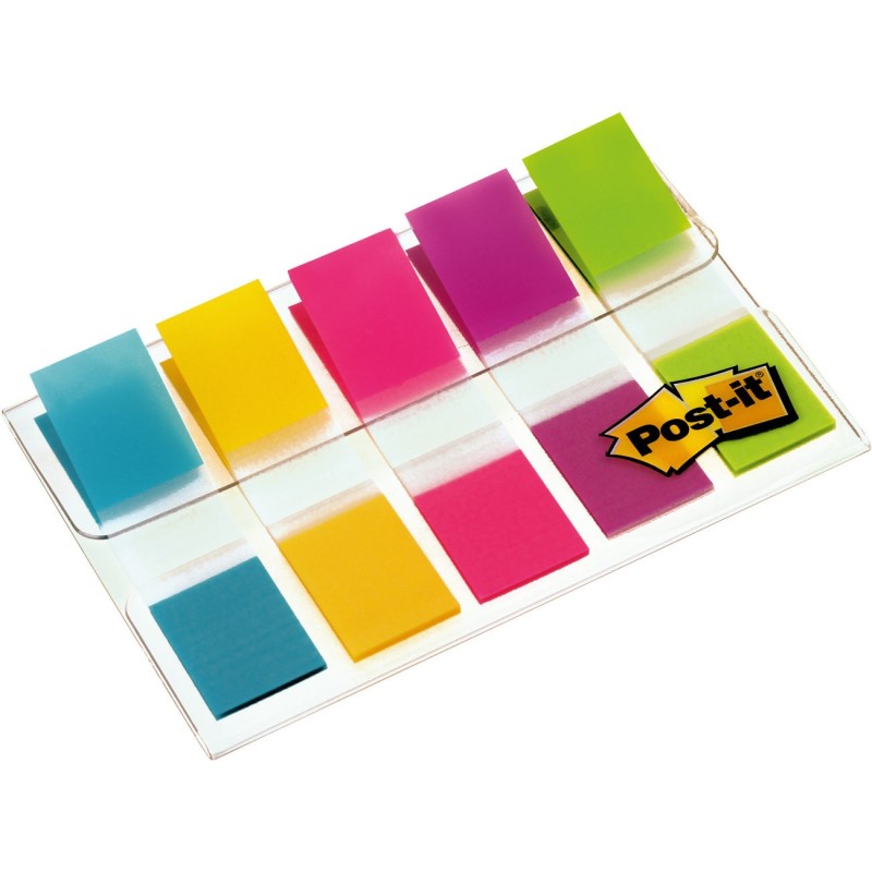 Post-it Marque-pages souples 11,9 x 43,1 mm - 5 couleurs assorties (Bleu, Jaune, Rose, Violet, Anis) - 5 x 20 index
