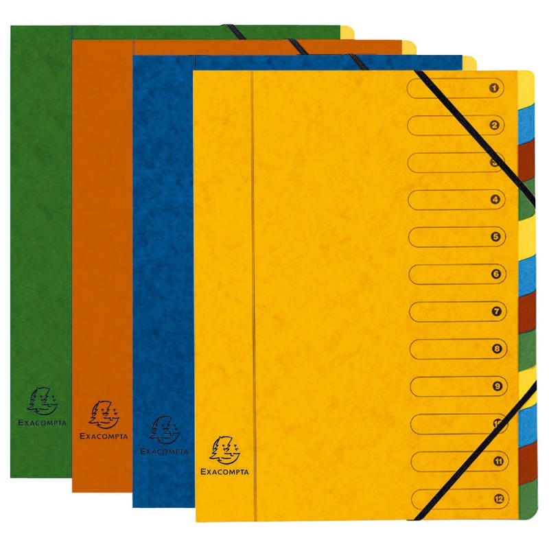 Exacompta Trieur à élastiques A4 Harmonika - 12 divisions - Couleurs assorties