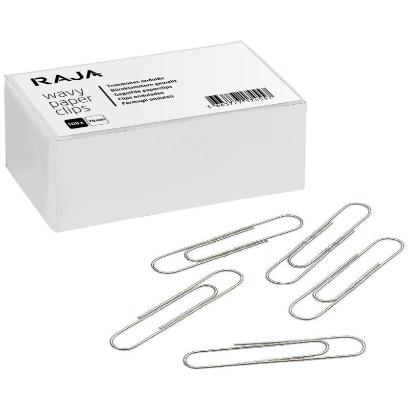 RAJA Trombones ondulés 75 mm en acier galvanisé argent - Boîte de 100