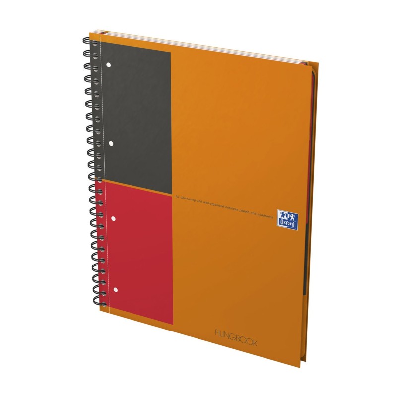 Oxford Cahier à spirale International Filingbook 21,6 x 35,6 cm - 90g - Perforé 4 trous - Ligné 6 mm - 200 pages