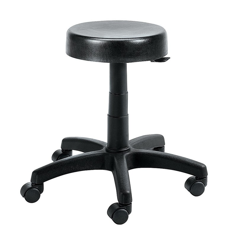Tabouret bas Budget à roulettes  polyuréthane noir réglable de 43-55 cm