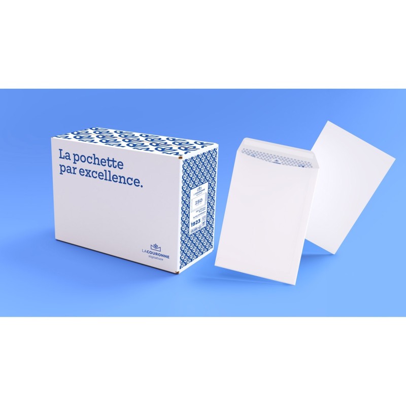 La Couronne Enveloppe blanche Premium C4 229 x 324 mm 90g sans fenêtre - autocollante bande protectrice - Lot de 250