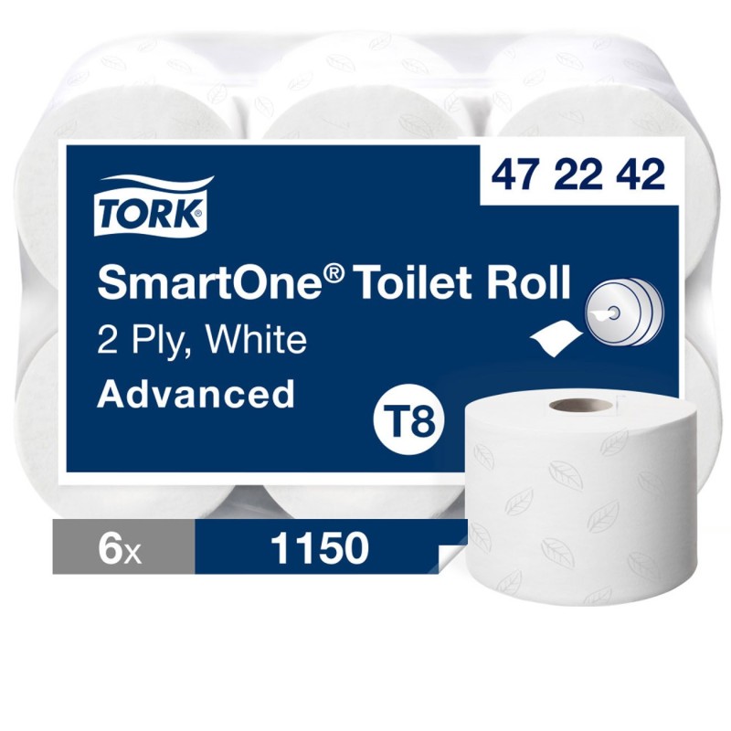 Tork Papier toilette double épaisseur SmartOne Advanced T8 blanc - Lot de 6 rouleaux de 1 150 feuilles