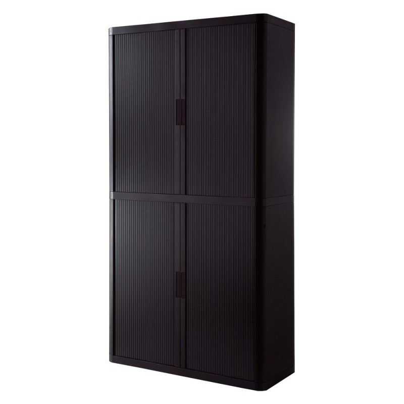 Armoire à rideaux métal et polystyrène EasyOffice - H.204 x L.110 cm - Corps Noir - Rideaux Noir