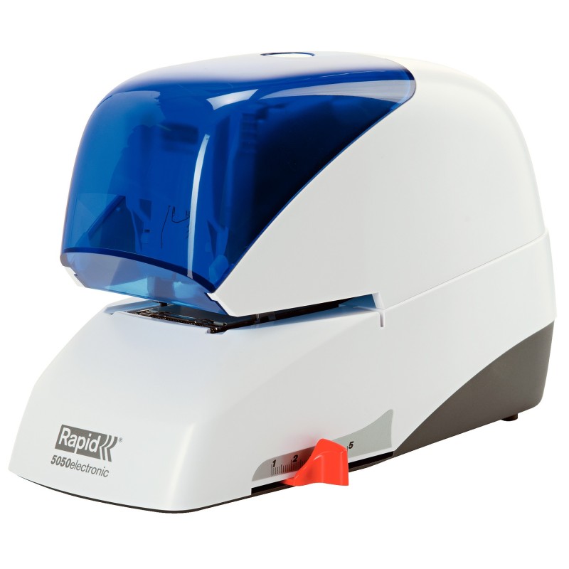 Rapid Agrafeuse électrique Supreme 5050e - 50 feuilles - Blanc/Bleu