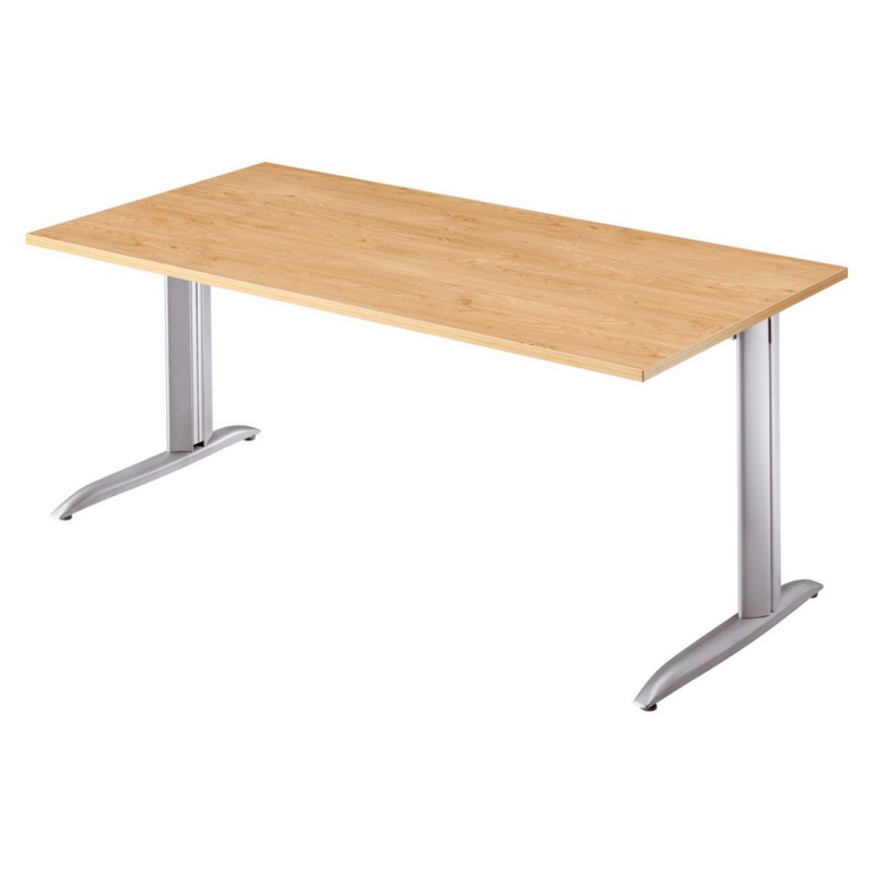 Bureau Droit Actual - L.80 x P.80 cm - Plateau Chêne  - Pieds L Aluminium