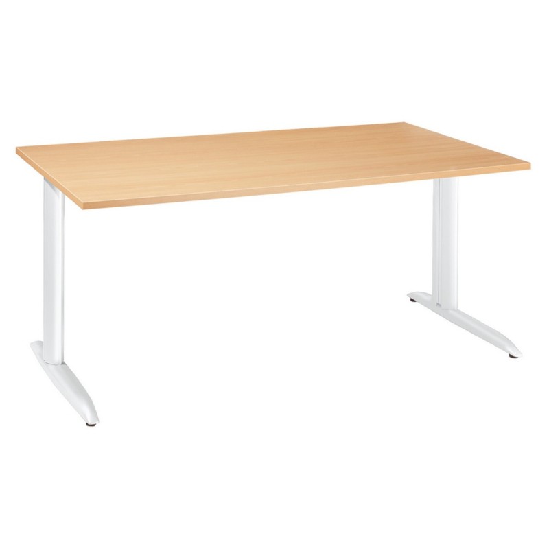 Bureau Droit Actual - L.140 x P.80 cm - Plateau Chêne  - Pieds L Blanc