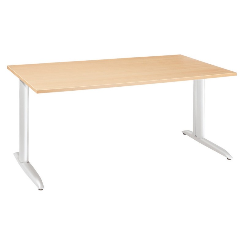 Bureau Droit Actual - L.140 x P.80 cm - Plateau Hêtre - Pieds L Blanc