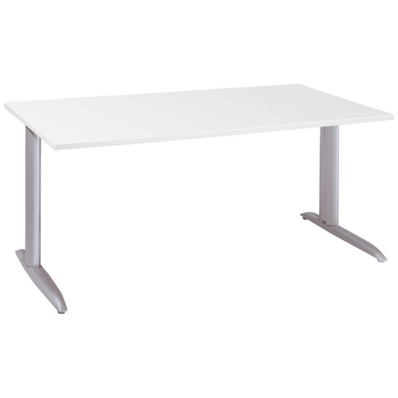Bureau Droit Actual - L.140 x P.80 cm - Plateau Blanc - Pieds L Aluminium