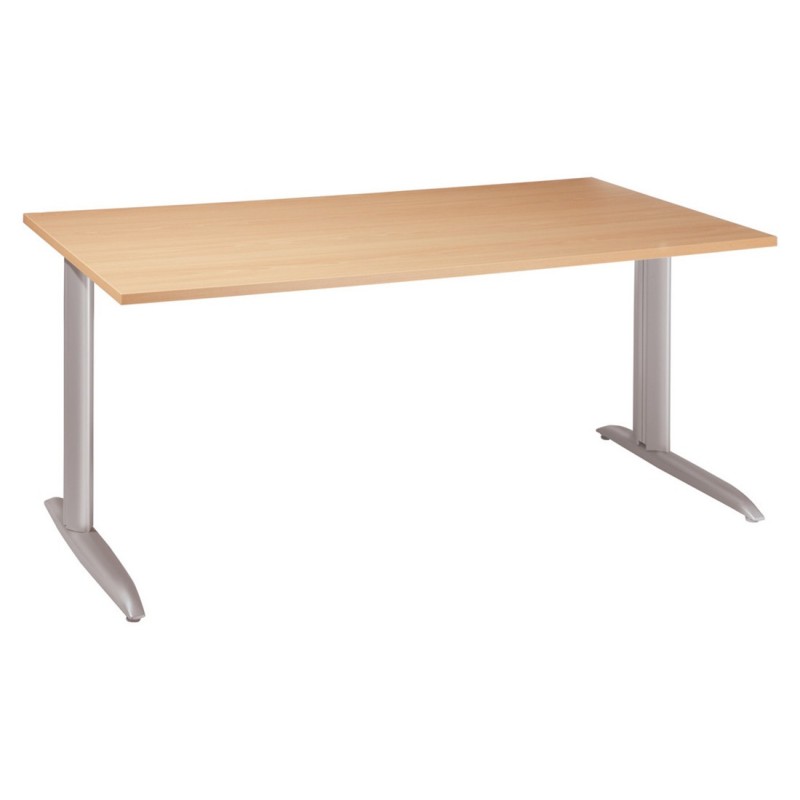 Bureau Droit Actual - L.140 x P.80 cm - Plateau Hêtre - Pieds L Aluminium