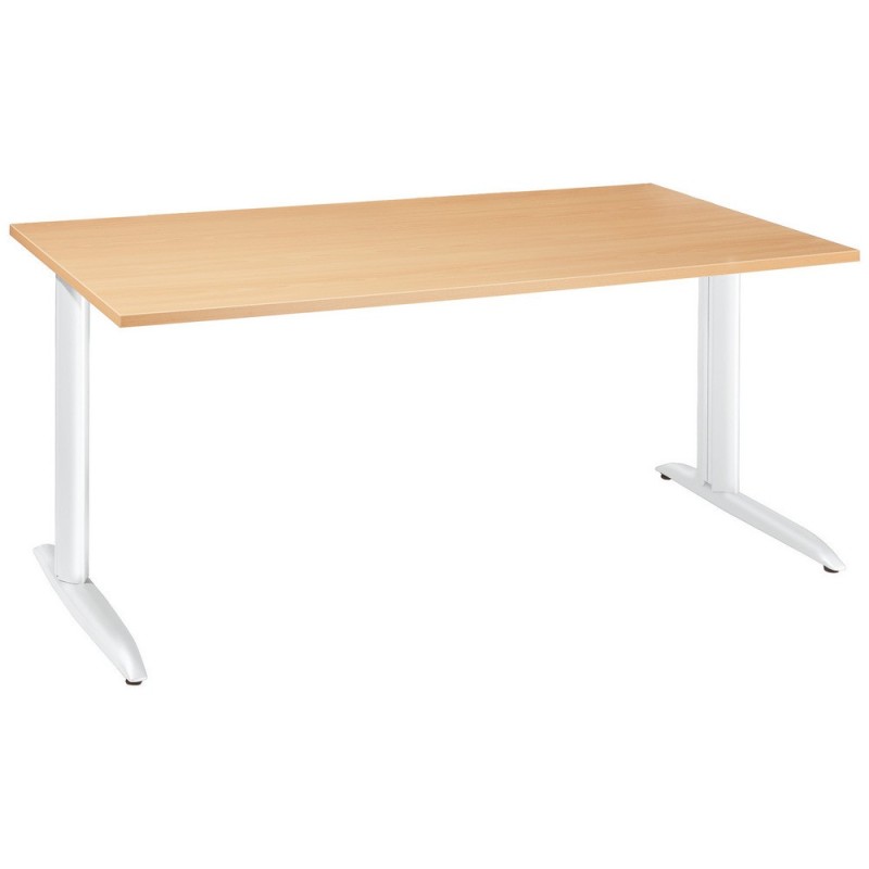 Bureau Droit Actual - L.160 x P.80 cm - Plateau Chêne  - Pieds L Blanc