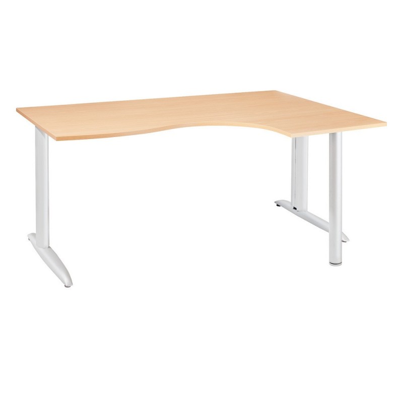 Bureau compact retour à droite Actual - L.160 x P.120 cm - Plateau Hêtre - Pieds L Blanc