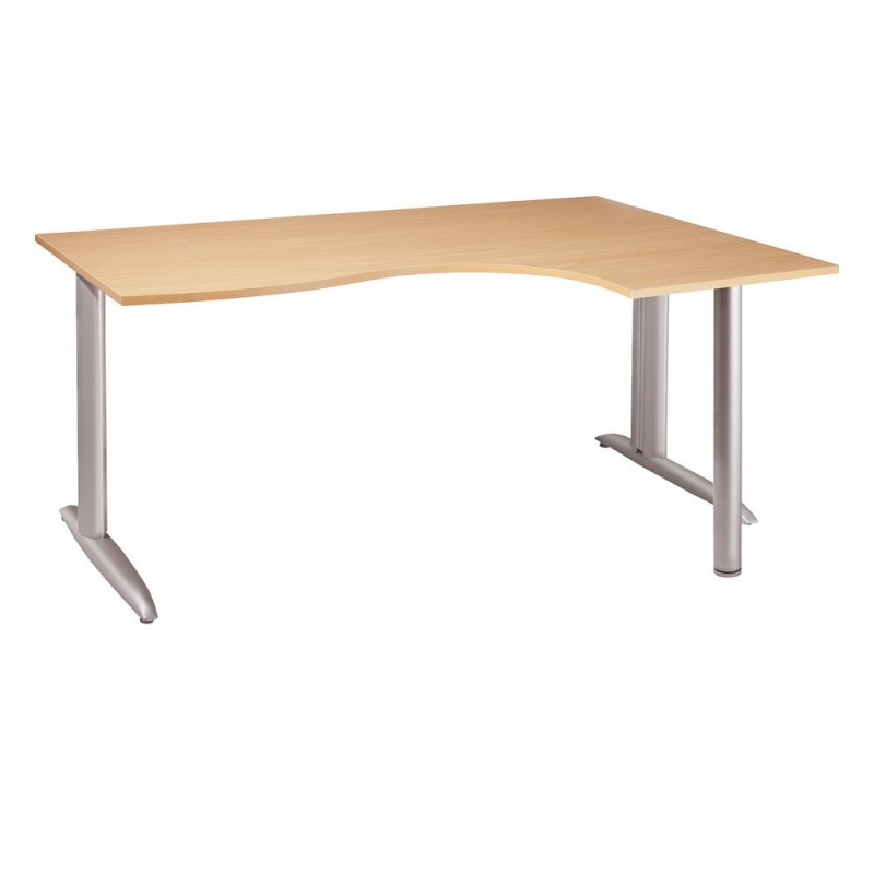 Bureau compact retour à droite Actual - L.160 x P.120 cm - Plateau Hêtre - Pieds L Aluminium