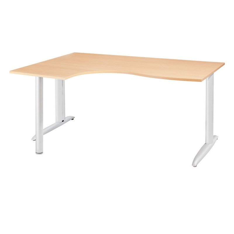 Bureau compact retour à gauche Actual - L.160 x P.120 cm - Plateau Hêtre - Pieds L Blanc