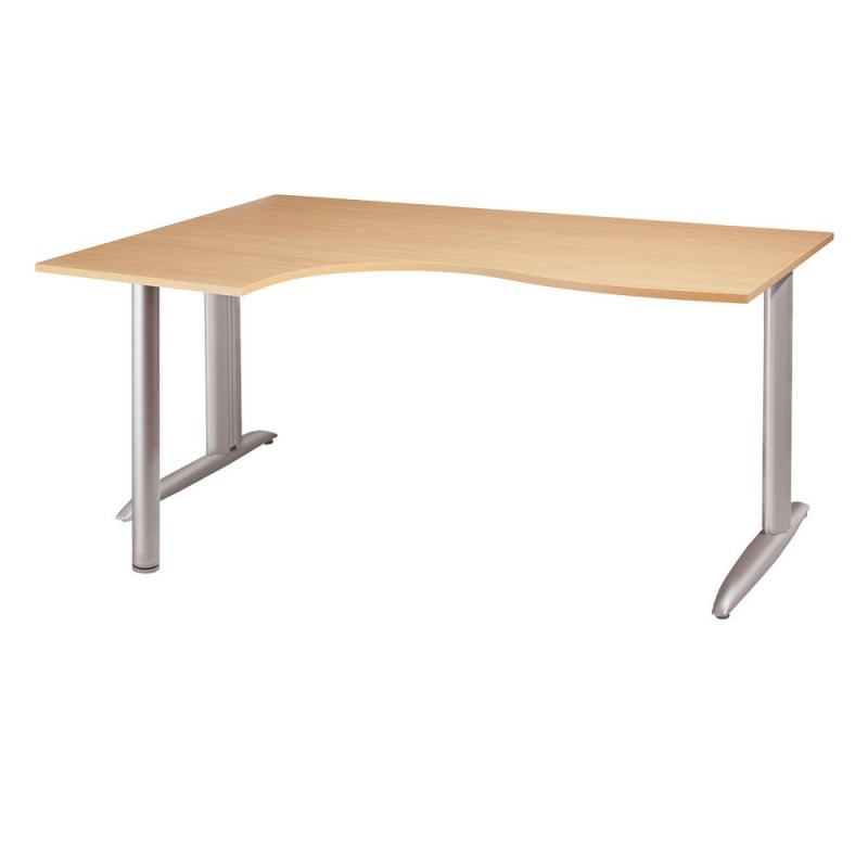 Bureau compact retour à gauche Actual - L.160 x P.120 cm - Plateau Hêtre - Pieds L Aluminium