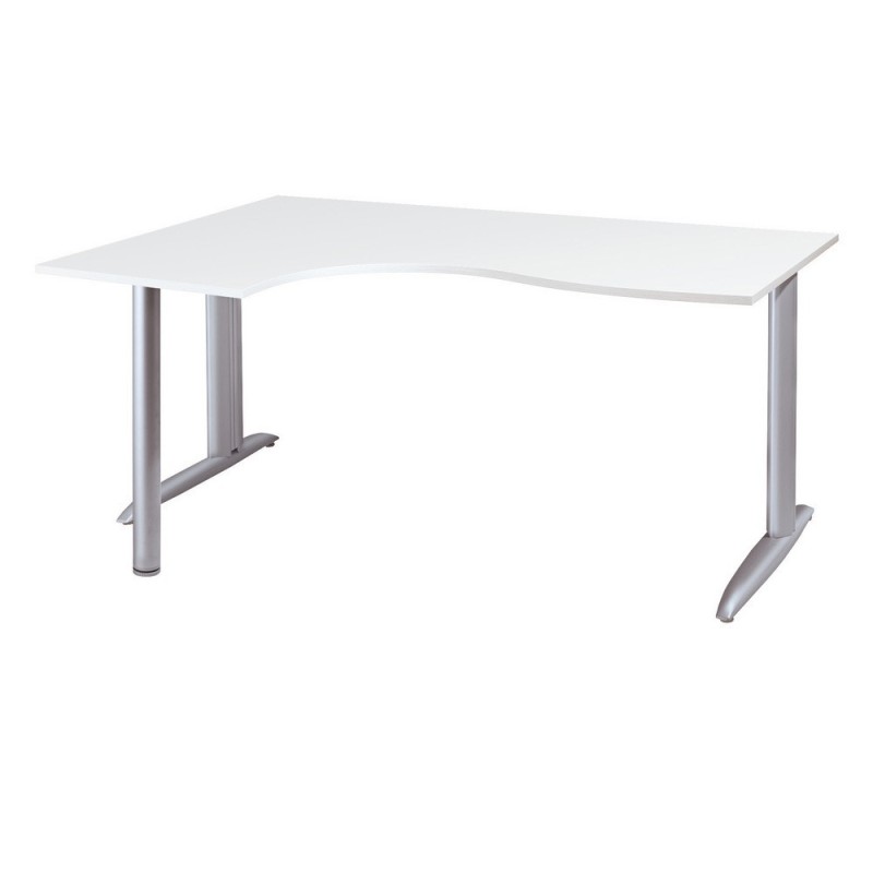 Bureau compact retour à gauche Actual - L.180 x P.120 cm - Plateau Blanc - Pieds L Aluminium