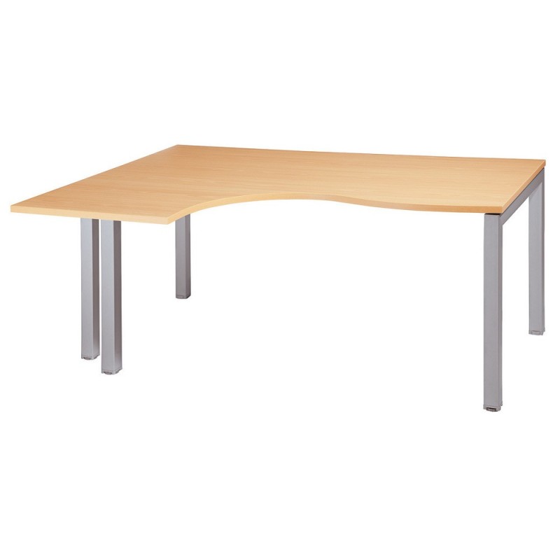 Bureau compact retour à gauche Actual - L.160 x P.120 cm - Plateau Hêtre - 4 pieds Aluminium