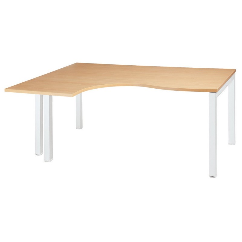 Bureau compact retour à gauche Actual - L.160 x P.120 cm - Plateau Hêtre - 4 pieds Blanc