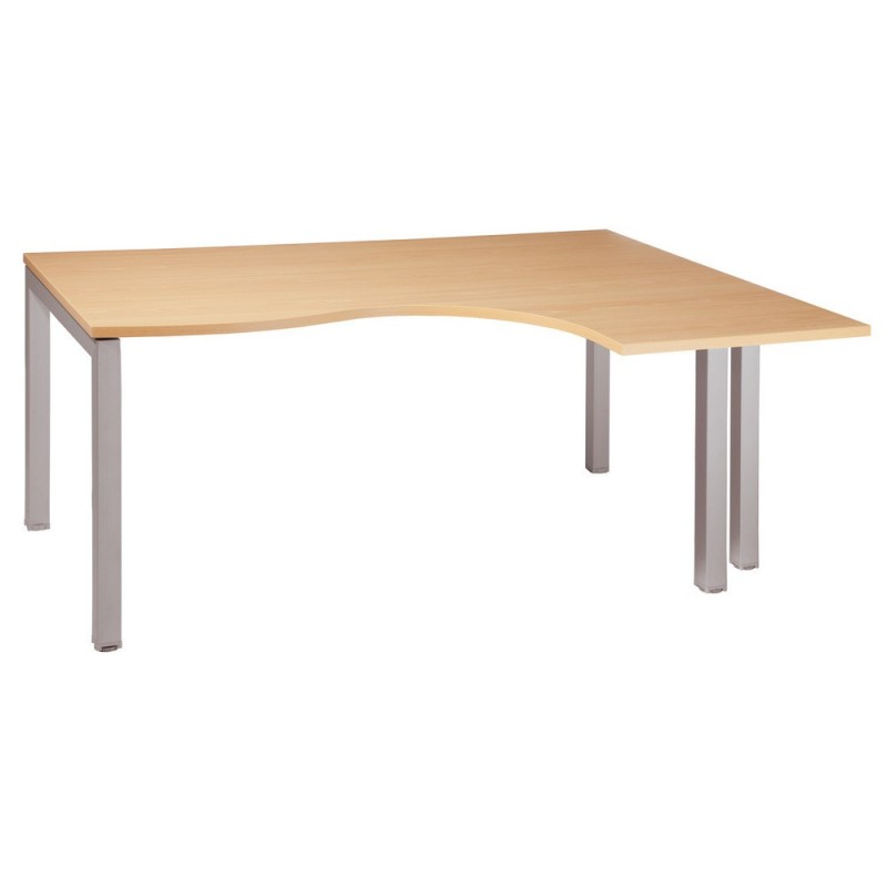 Bureau compact retour à droite Actual - L.180 x P.120 cm - Plateau Hêtre - 4 pieds Aluminium