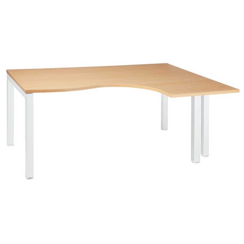Bureau compact retour à droite Actual - L.180 x P.120 cm - Plateau Hêtre - 4 pieds Blanc