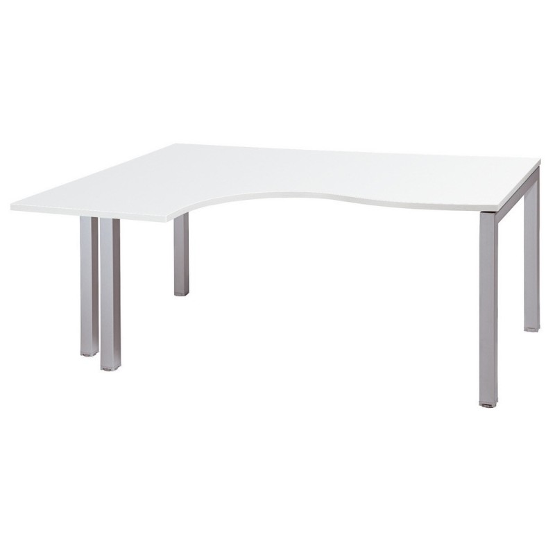Bureau compact retour à gauche Actual - L.180 x P.120 cm - Plateau Blanc - 4 pieds Aluminium