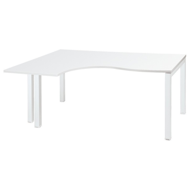 Bureau compact retour à gauche Actual - L.180 x P.120 cm - Plateau Blanc - 4 pieds Blanc