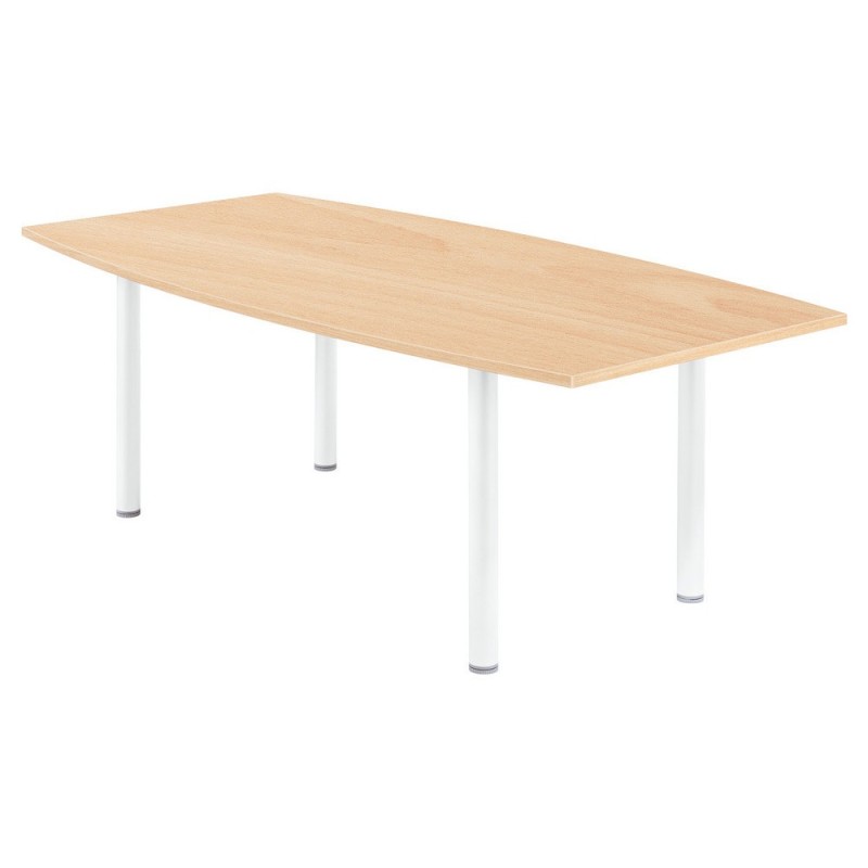 Table tonneau Actual L.200 x P.100 cm - Plateau Hêtre - Pieds tubulaires Blanc