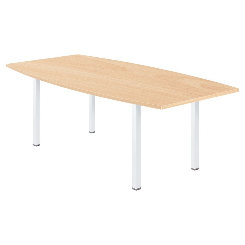 Table tonneau Actual L.200 x P.100 cm - Plateau Hêtre - Pieds carrés Blanc