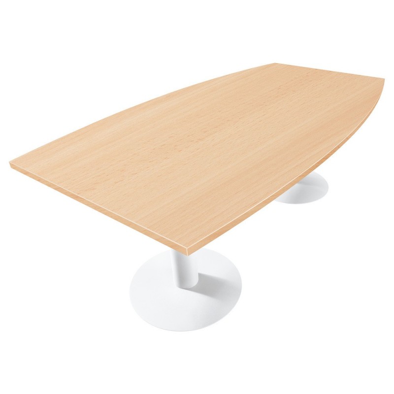 Table tonneau Actual L.200 x P.100 cm - Plateau Hêtre - Pied tulipe Blanc