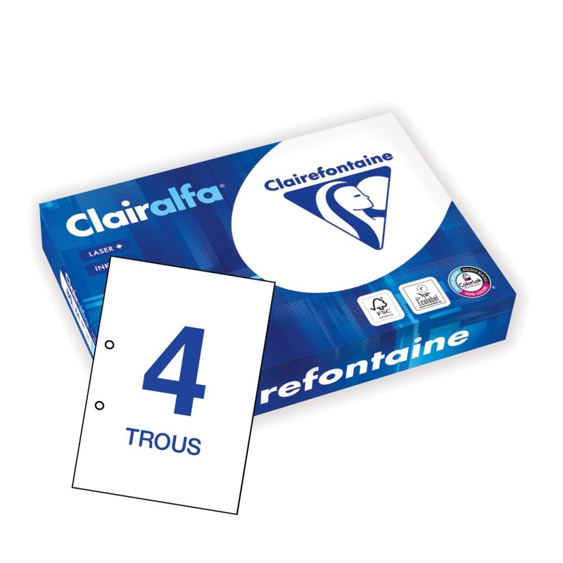 Clairefontaine Papier perforé A4 blanc Clairalfa - 80g - Ramette de 500 feuilles